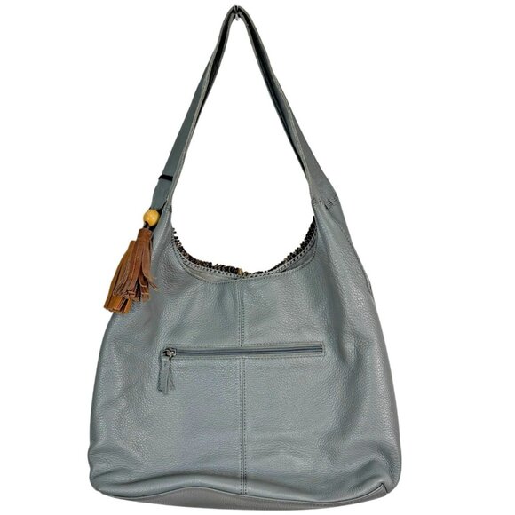 The Sak Huntley Leather Gray Hobo Shoulder Bag Purse Tassel Bag Charm Classic - Picture 1 of 7